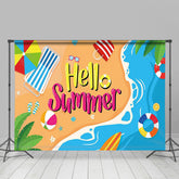 Lofaris Blue Sea And Beach Vacation Hello Summer Backdrop